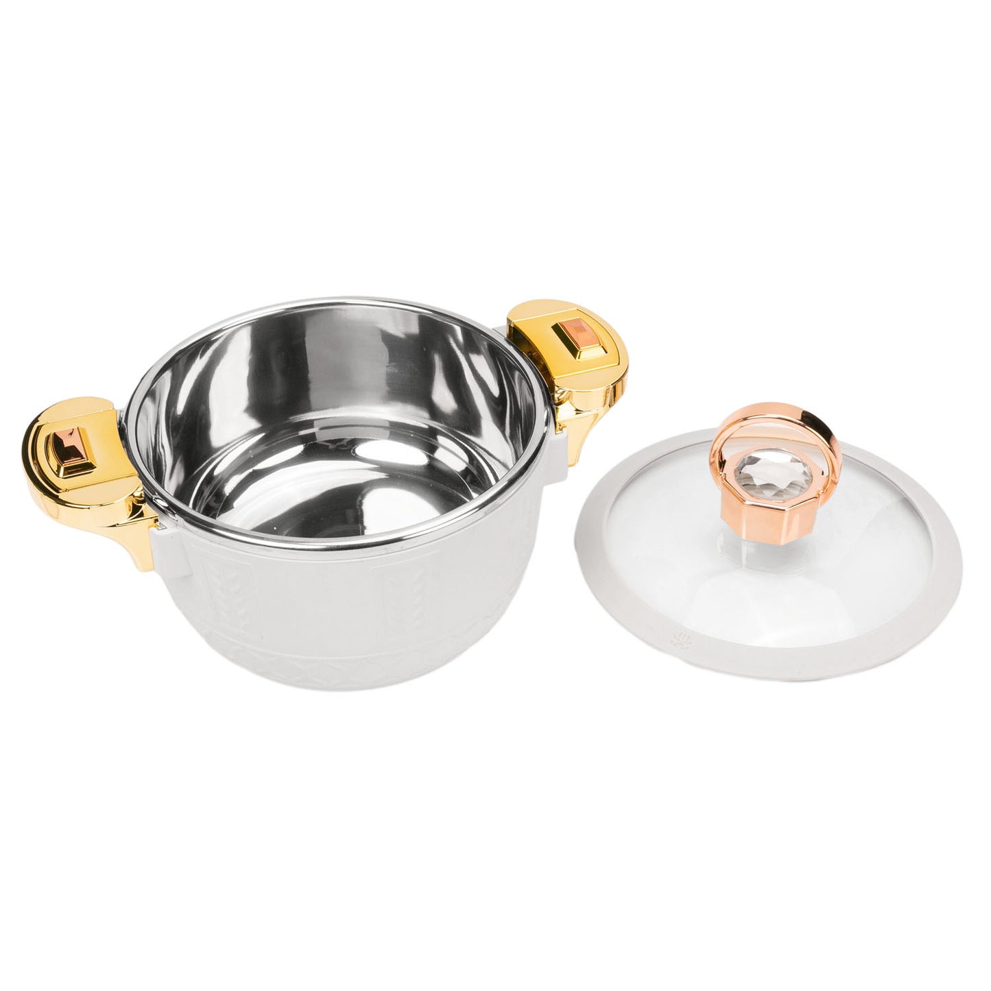 Caserola termica, set 3 piese, Thermo Class, cu interior din inox, Naimeed D6701, Alb