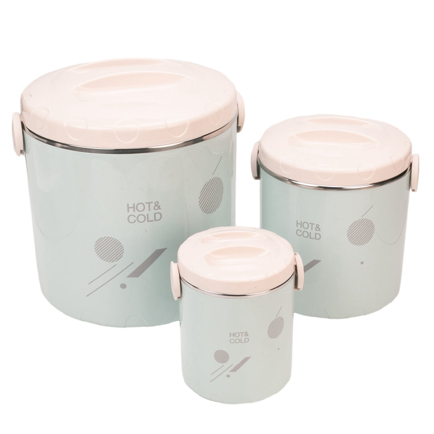 Caserola termica, set 3 piese, Thermo Class, cu interior din inox, Naimeed D6704, Albastru deschis