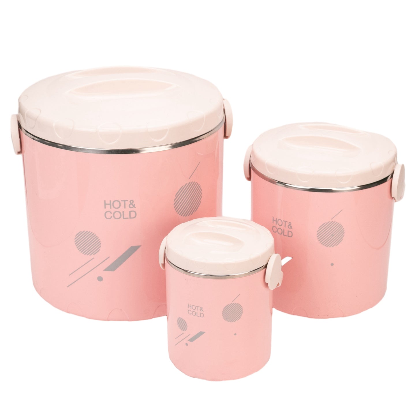 Caserola termica, set 3 piese, Thermo Class, cu interior din inox, Naimeed D6704, Roz
