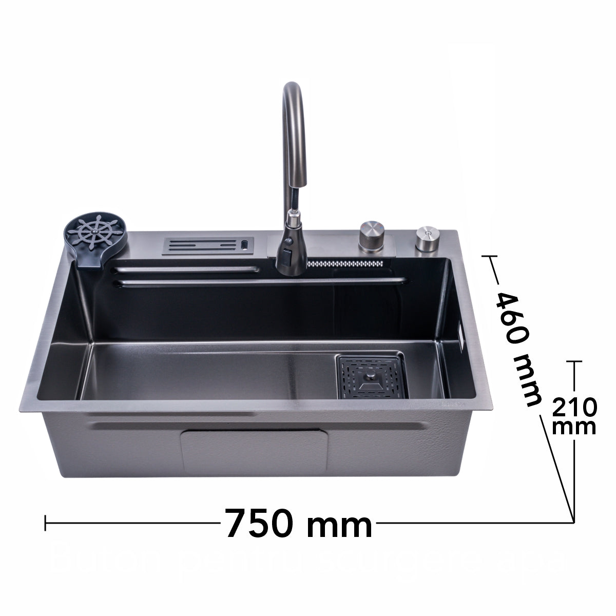 Chiuveta multifunctionala Smart Cuisine, cu accesorii incluse, Naimeed D6747, functii multiple, otel inoxidabil, Gri, 210x750x460mm