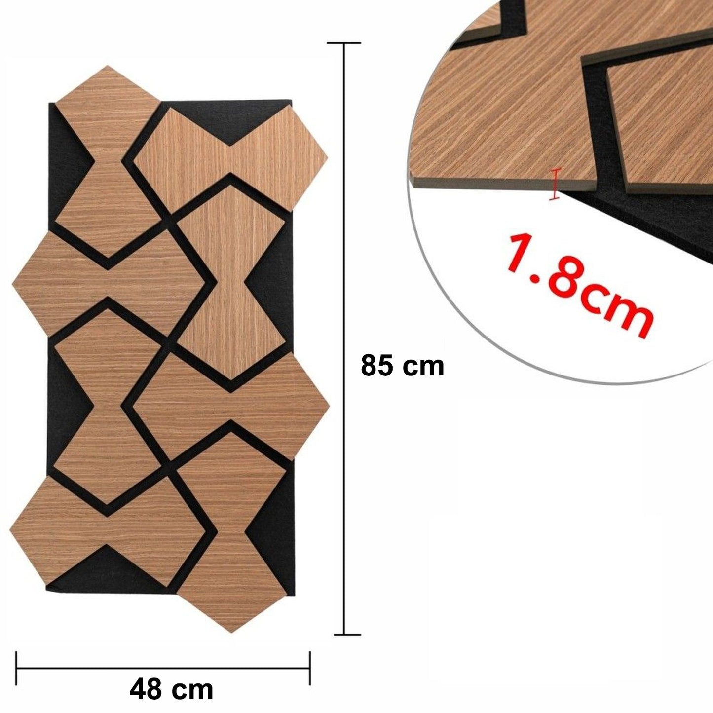 Set 5 Panouri riflaje acustice decorative, HDF si pasla, Naimeed D6753, 85x48x1.8cm, Stejar Inchis