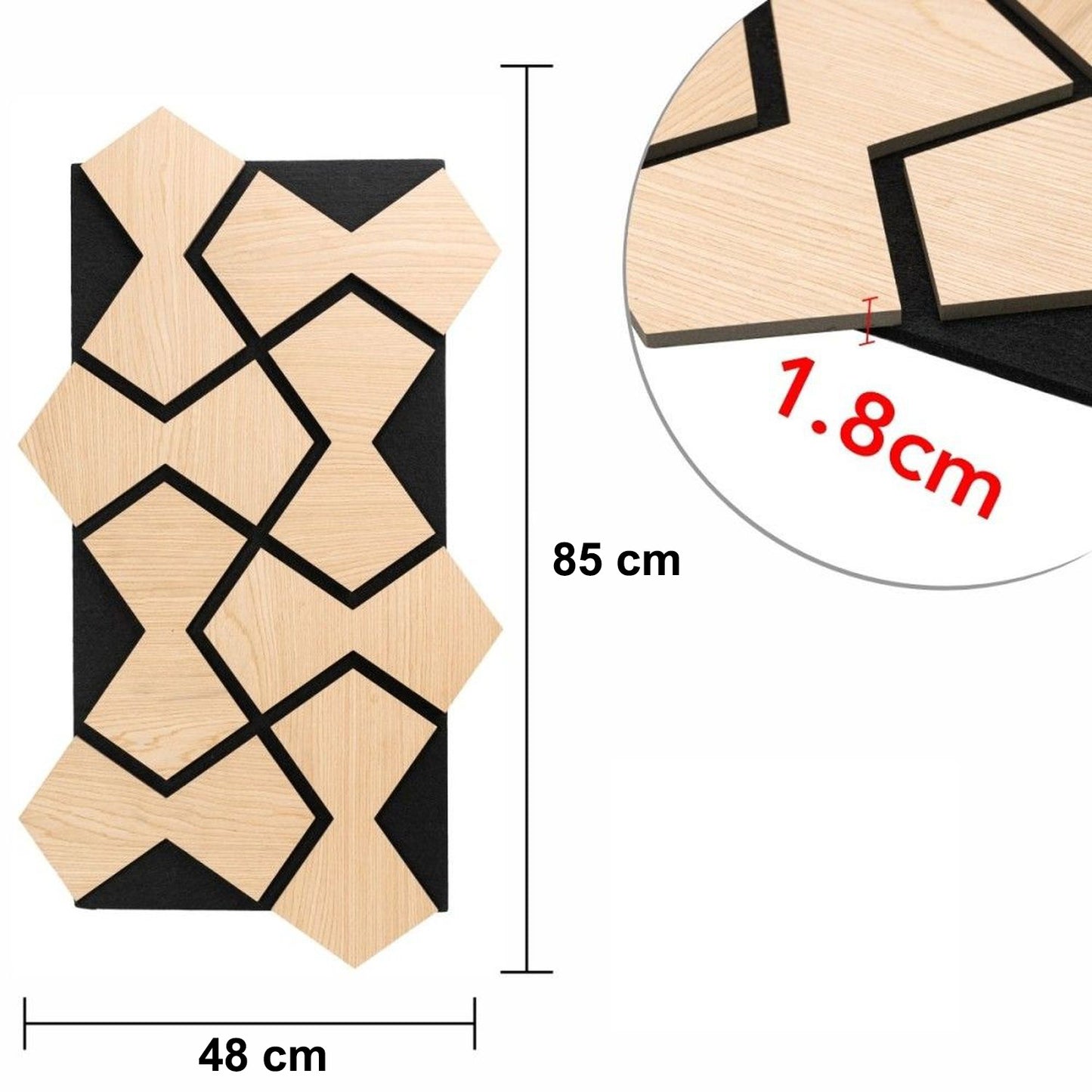 Set 5 Panouri riflaje acustice decorative, HDF si pasla, Naimeed D6755, 85x48x1.8cm, Stejar