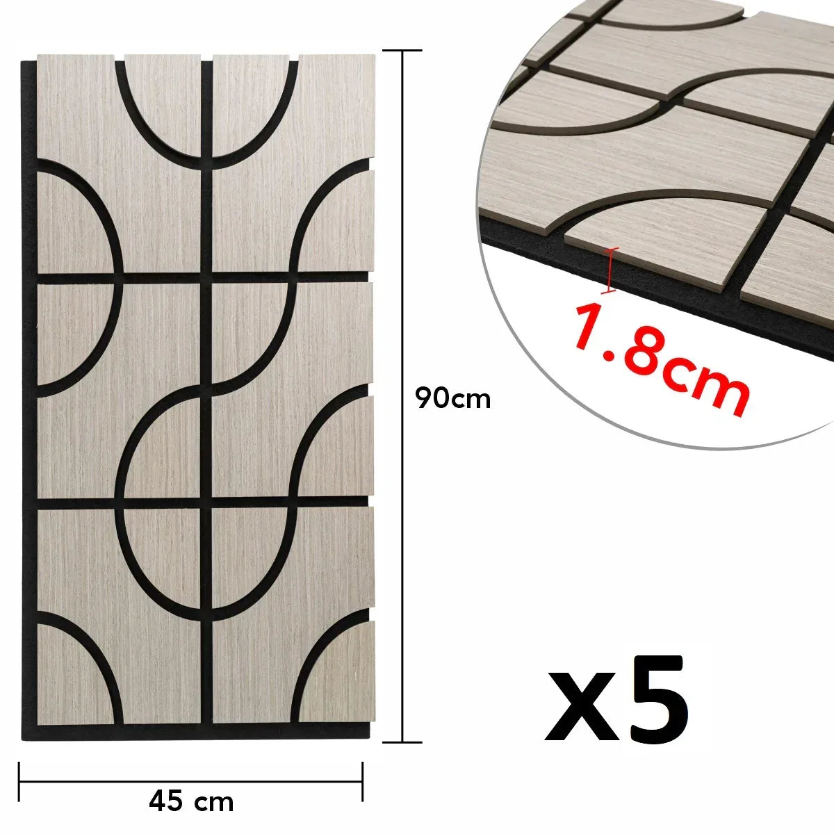 Set 5 Panouri riflaje acustice decorative, HDF si pasla, Naimeed D6757, 90x45x1.8cm, Gri - 221.ro
