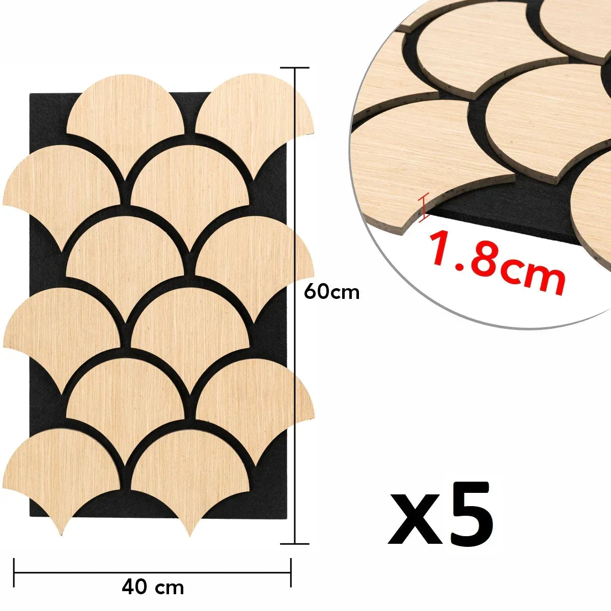 Set 5 Panouri riflaje acustice decorative, HDF si pasla, Naimeed D6763, 60x40x1.8cm, Stejar - 221.ro