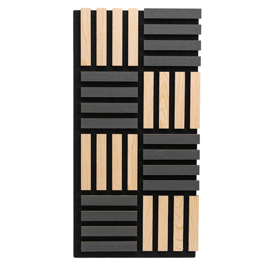 Set 5 Panouri riflaje acustice decorative, MDF si pasla, Naimeed D6771, 60x40x2.1cm, Stejar/Negru