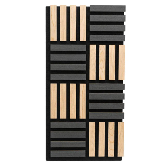 Set 5 Panouri riflaje acustice decorative, MDF si pasla, Naimeed D6771, 60x40x2.1cm, Stejar/Negru - 221.ro
