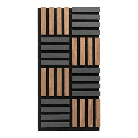 Set 5 Panouri riflaje acustice decorative, MDF si pasla, Naimeed D6772, 60x40x2.1cm, Stejar inchs/Negru - 221.ro
