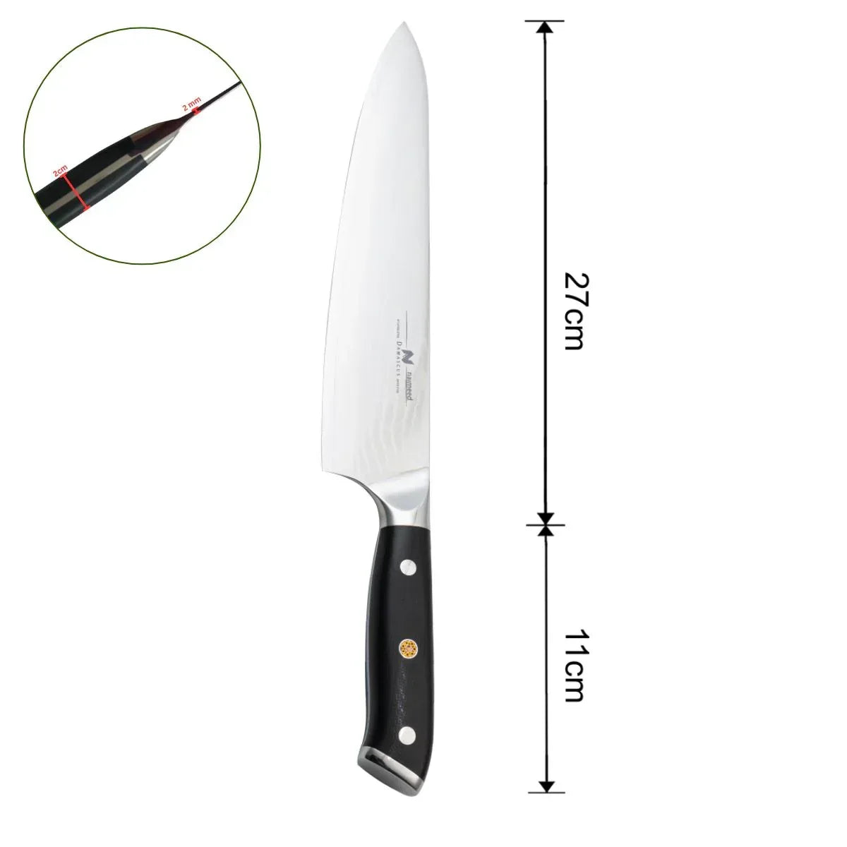 Cutit de bucatar, din otel Damascus, Naimeed D6822, damasc 67 straturi, 38 cm, Negru - 221.ro