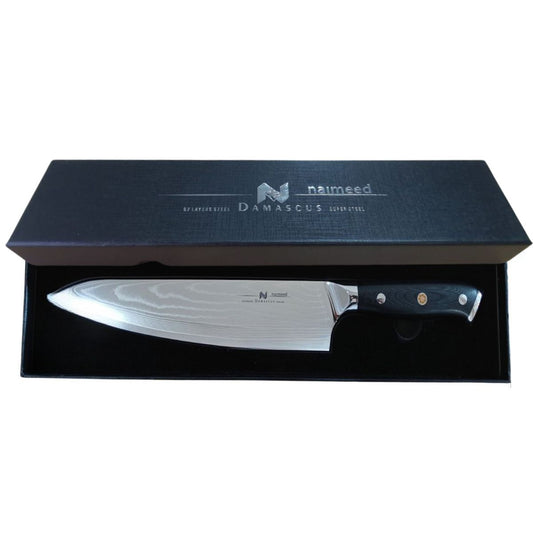 Cutit de bucatar, din otel Damascus, Naimeed D6822, damasc 67 straturi, 38 cm, Negru