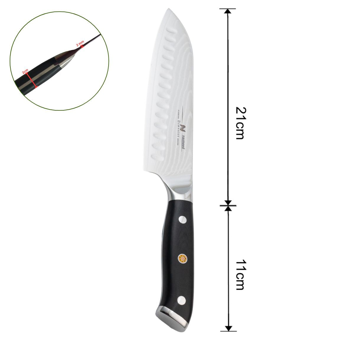 Cutit Santoku, din otel Damascus, Naimeed D6826, damasc 67 straturi, 32 cm, Negru