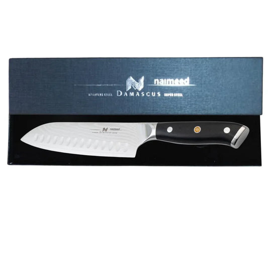 Cutit Santoku, din otel Damascus, Naimeed D6826, damasc 67 straturi, 32 cm, Negru - 221.ro