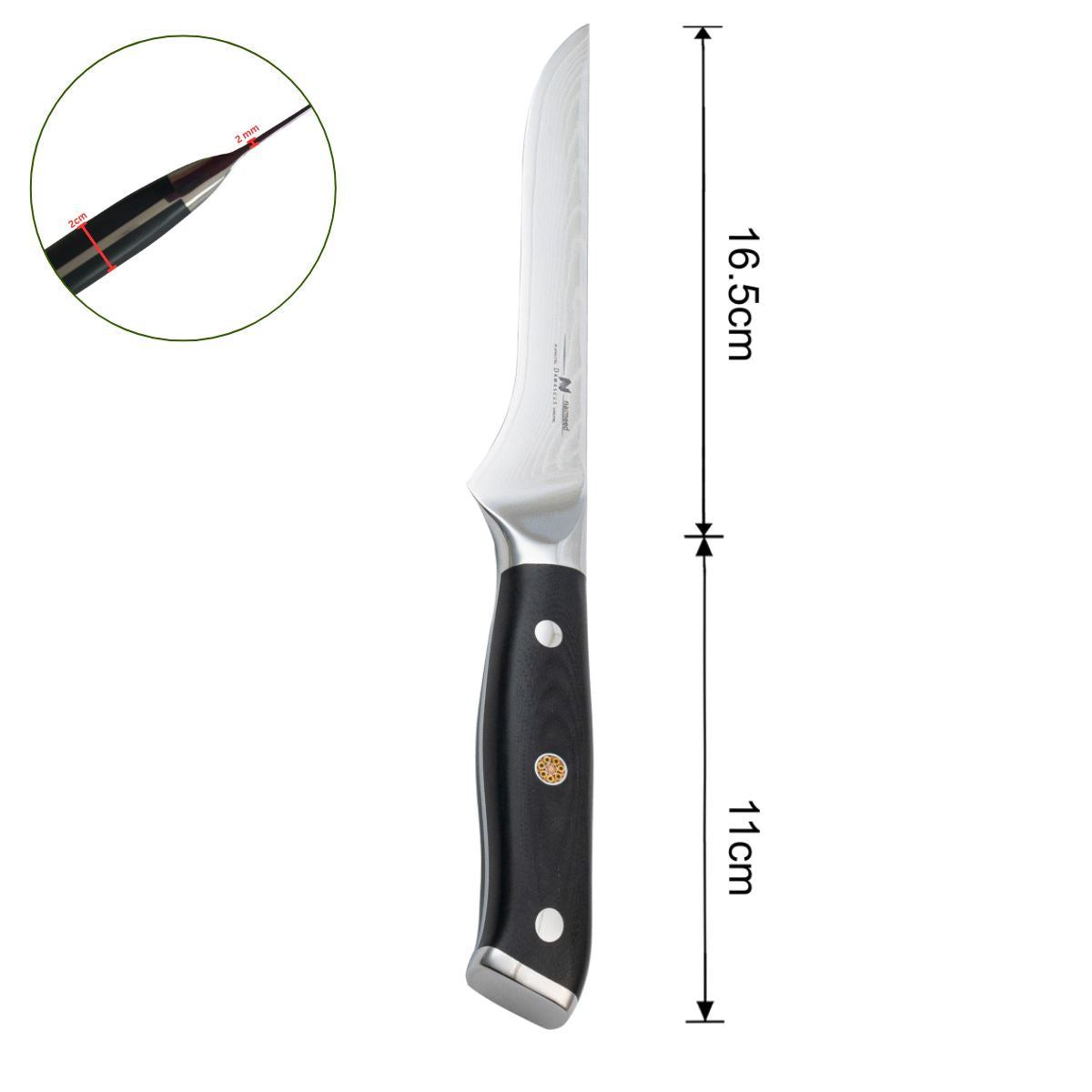 Cutit de dezosat, din otel Damascus, Naimeed D6827, damasc 67 straturi, 27.5 cm, Negru