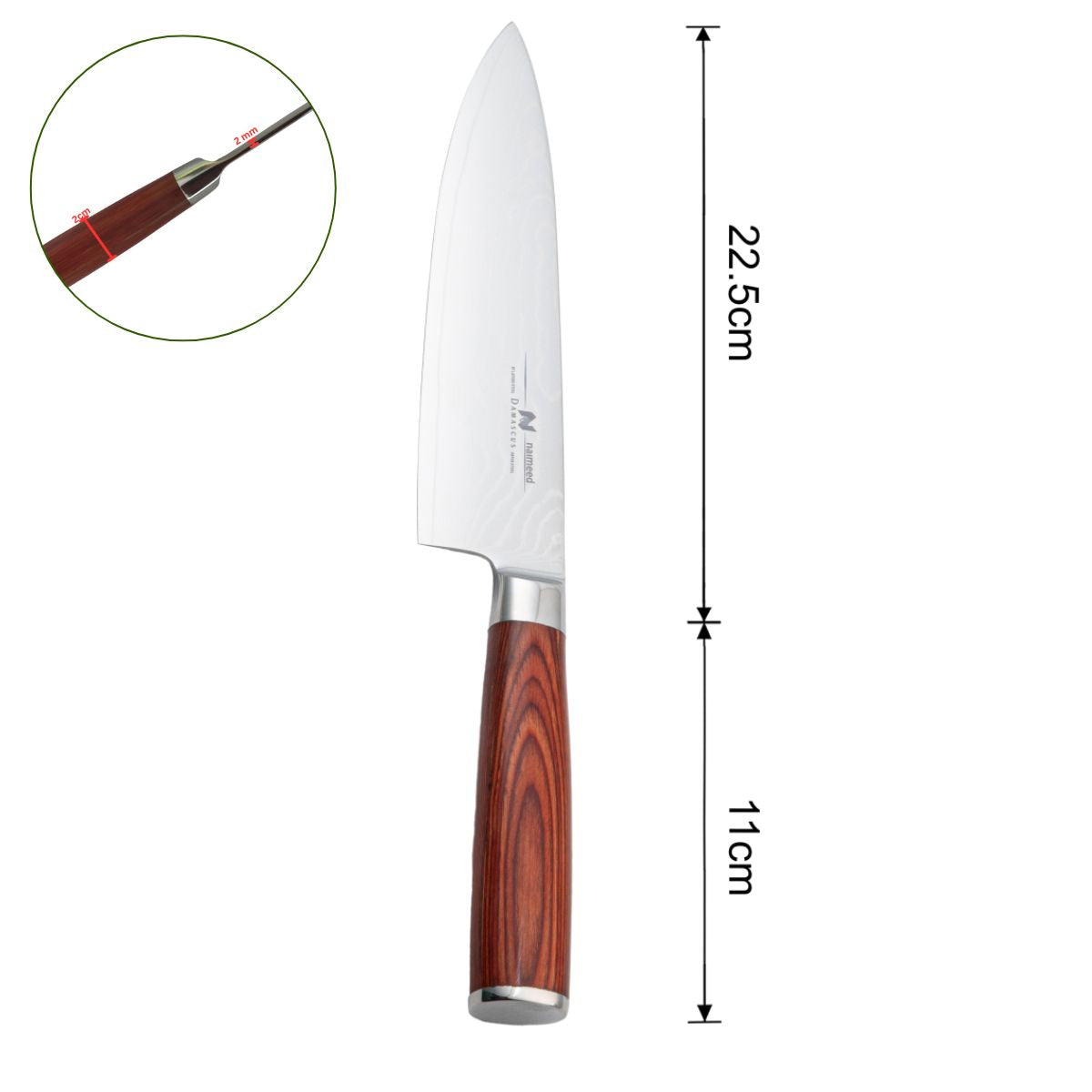 Cutit Profesional pentru tocat, din otel Damascus, Naimeed D6829, damasc 67 straturi, 33.5 cm, Maro