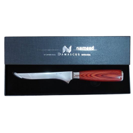 Cutit de dezosat, din otel Damascus, Naimeed D6831, damasc 67 straturi, 28 cm, Maro