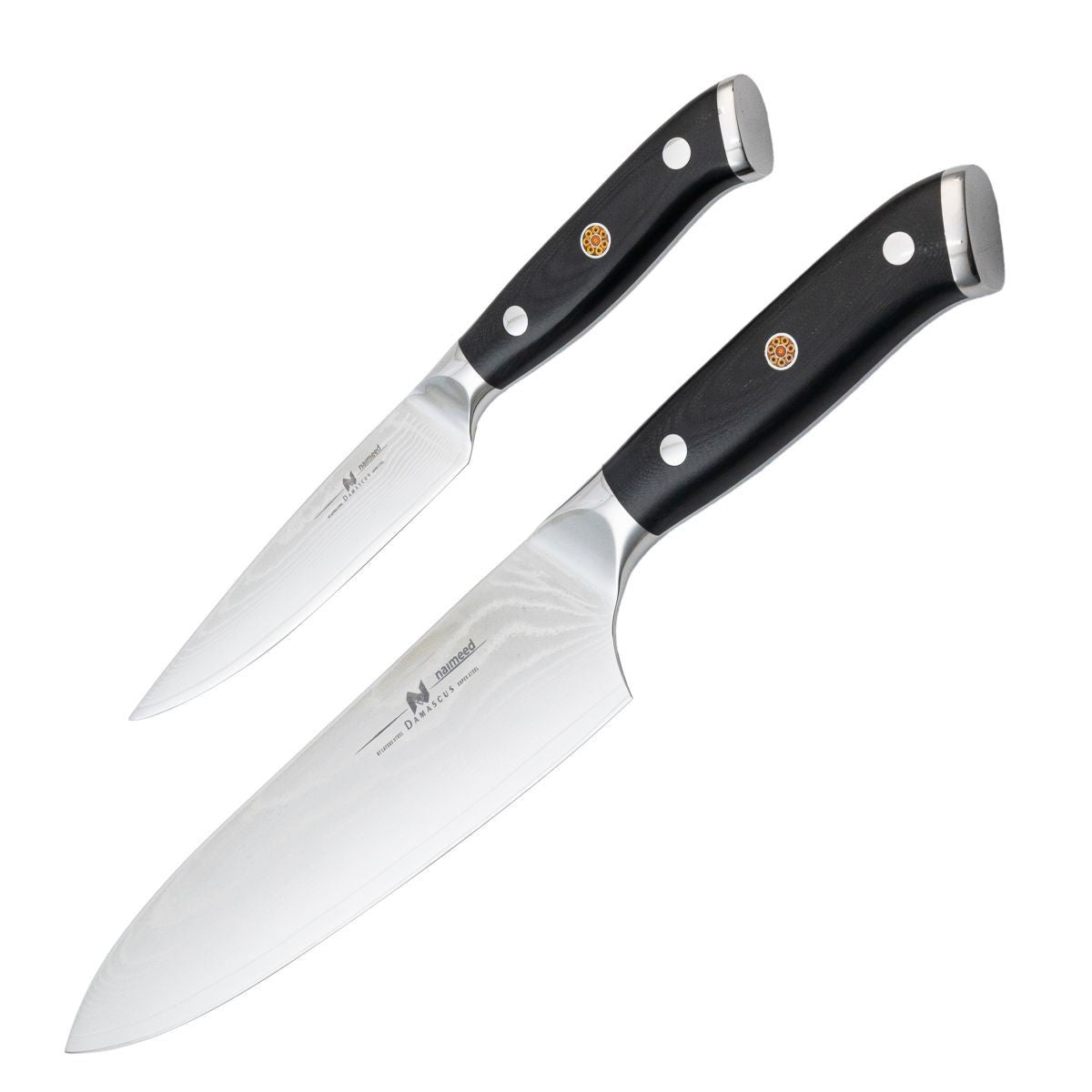 Set 2 cutite profesionale, din otel Damascus, Naimeed D6833, damasc 67 de straturi, Negru