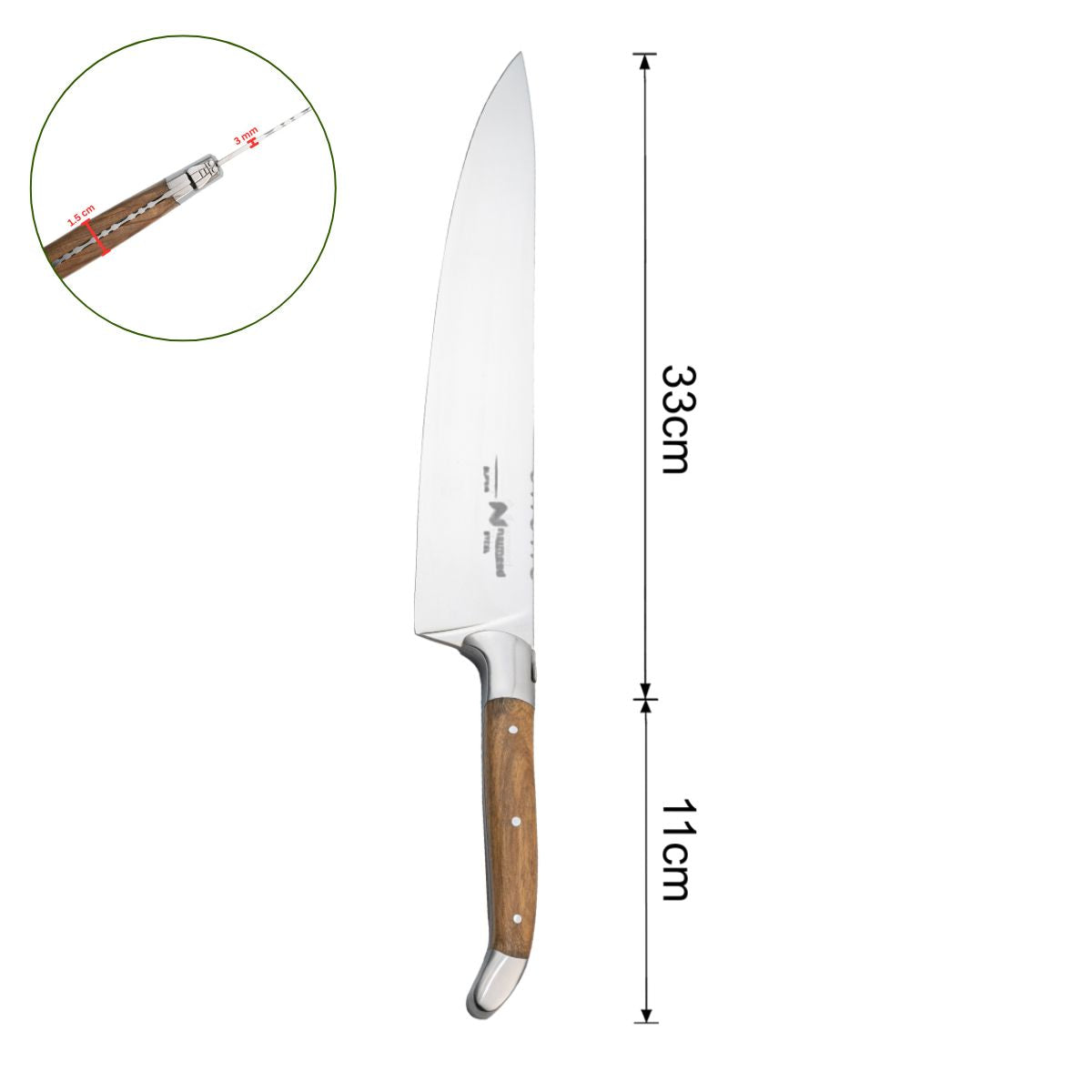 Cutit de bucatarie profesional, din otel inoxidabil, 44 cm, Naimeed D6835, Maro deschis