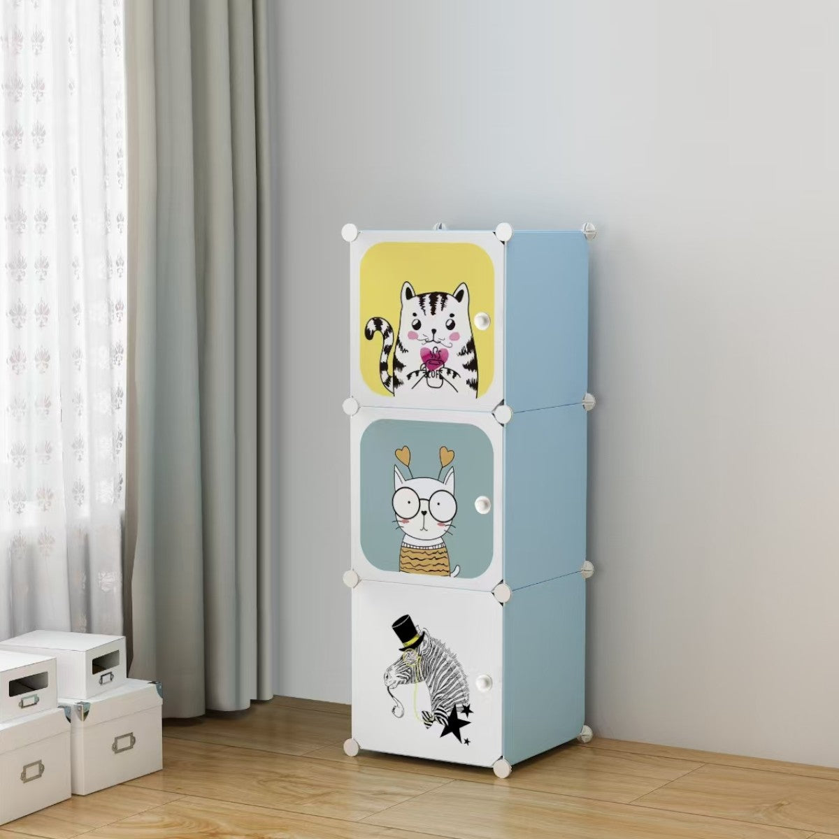Dulap Modular Copii, 3 Usi, Naimeed D6841, 110x35x35 cm, Albastru
