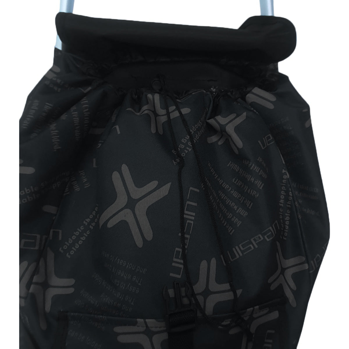 Carucior cumparaturi pliabil cu 2 roti rezistente si sac textil, detasabil cu 2 buzunare laterale, Naimeed D6873, capacitate 49L, 100x45x34cm, Negru