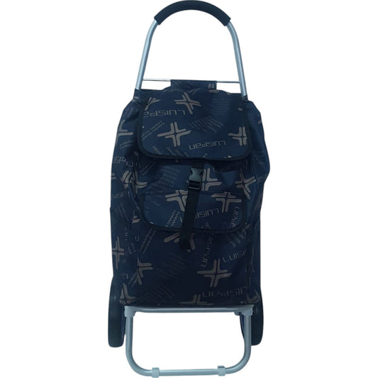 Carucior cumparaturi pliabil cu 2 roti rezistente si sac textil, detasabil cu 2 buzunare laterale, Naimeed D6871, capacitate 49L, 100x45x34cm, Albastru