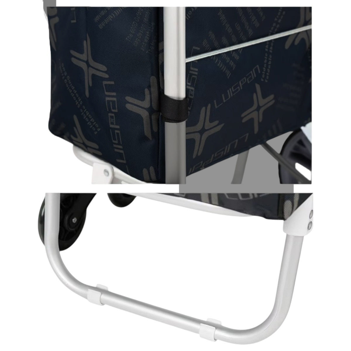 Carucior cumparaturi pliabil cu 2 roti rezistente si sac textil, detasabil cu 2 buzunare laterale, Naimeed D6873, capacitate 49L, 100x45x34cm, Negru