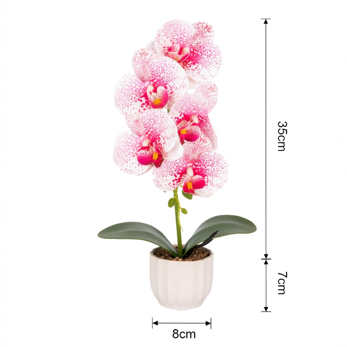 Orhidee cu aspect natural in ghiveci ceramic, 42 cm, Naimeed D6882, Alb-roz