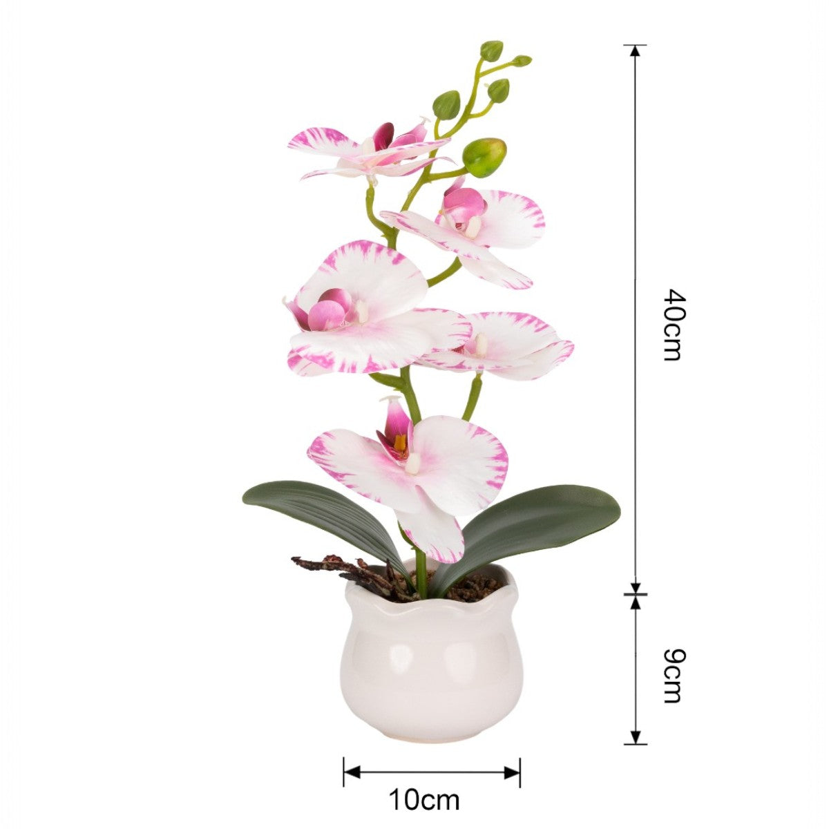 Orhidee cu aspect natural in ghiveci ceramic, 49 cm, Naimeed D6892, Alb-roz
