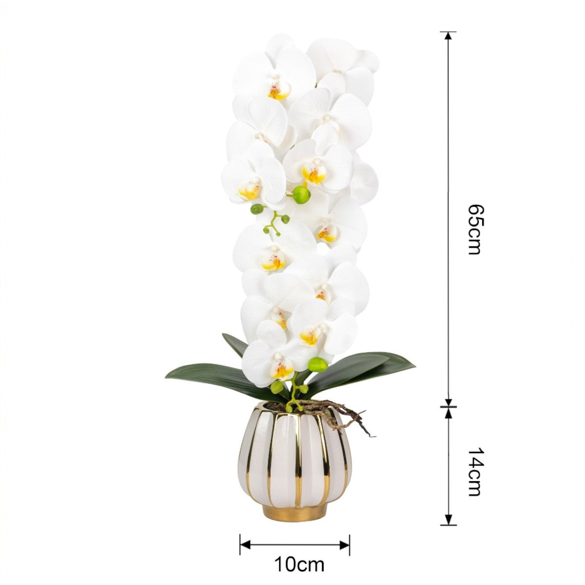 Orhidee cu aspect natural in ghiveci ceramic, 79 cm, Naimeed D6900, Alb