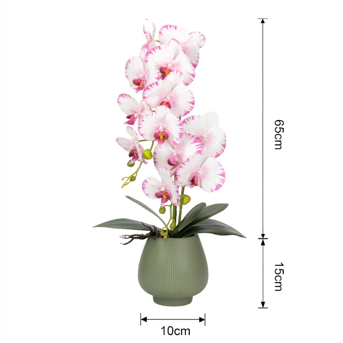 Orhidee cu aspect natural in ghiveci ceramic, 80 cm, Naimeed D6904, Roz/Verde
