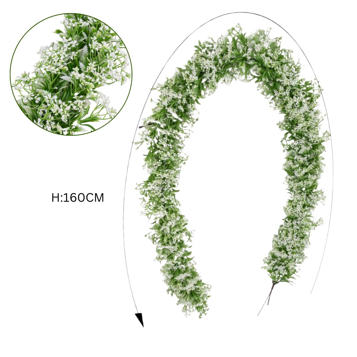 Ghirlanda decorativa artificiala, tip Gypsophila, Naimeed D6949, 160 cm, Alb/Verde