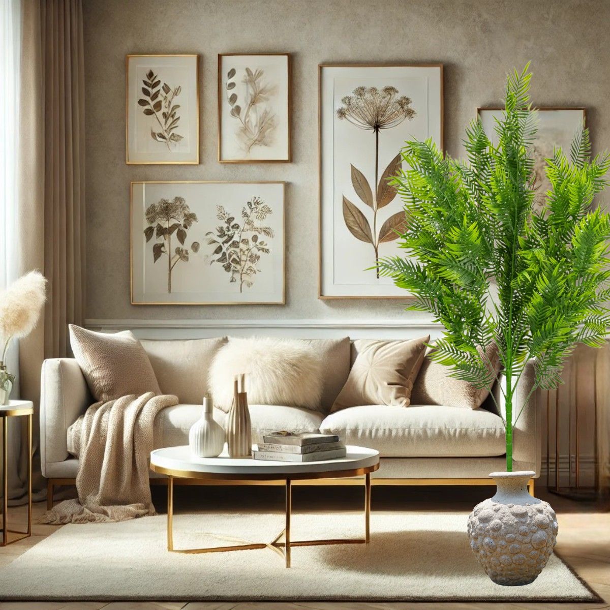 Planta decorativa artificiala, fara ghiveci, tip Areca Palm, Naimeed D6953, 105 cm, Verde