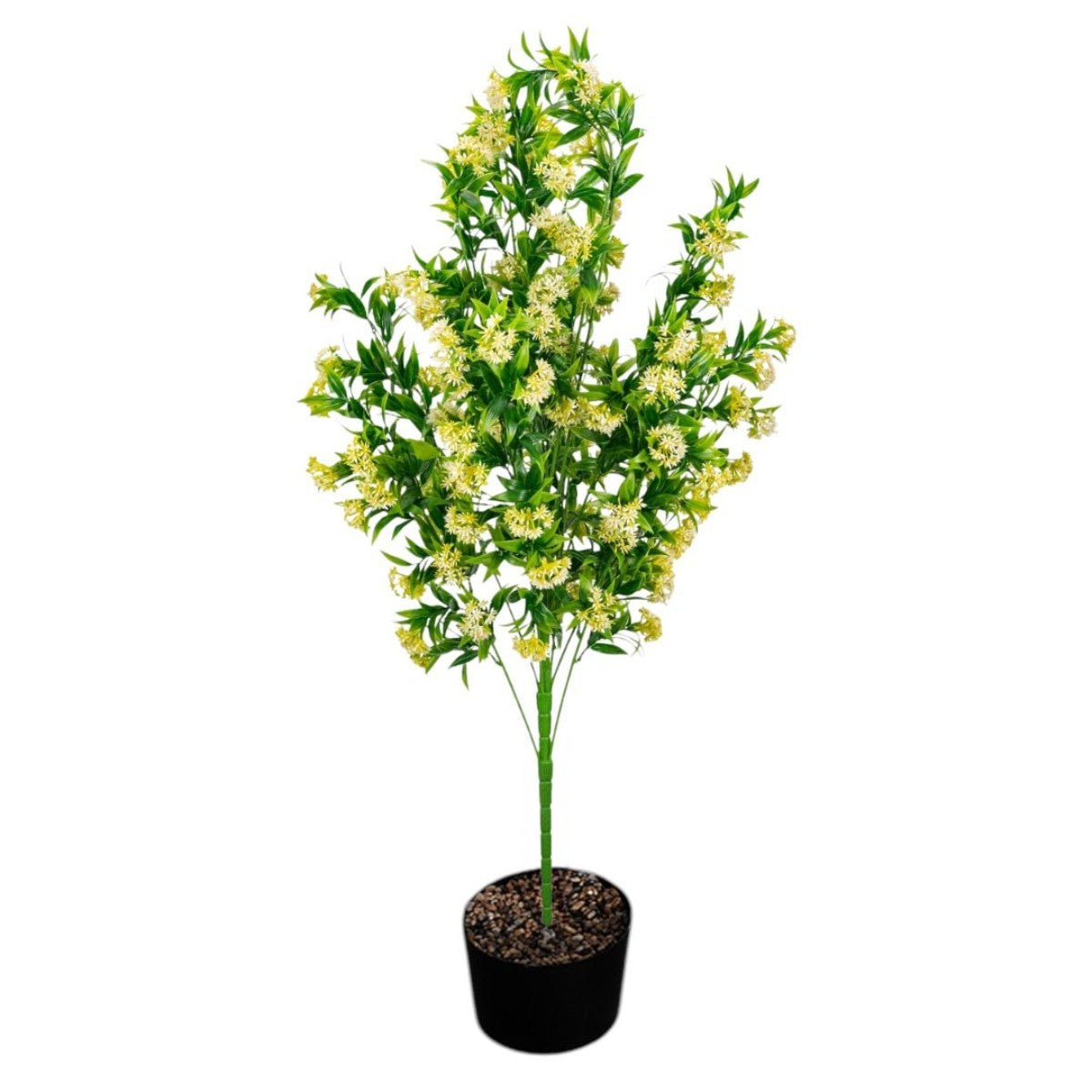 Planta decorativa artificiala, fara ghiveci, tip Iasomie, Naimeed D6955, 105 cm, flori Galben/Alb