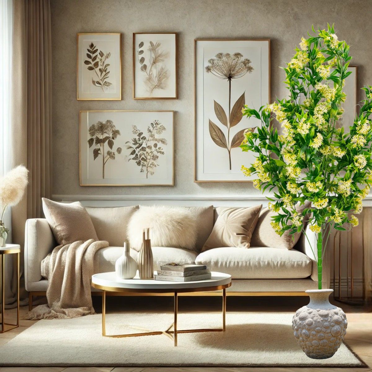 Planta decorativa artificiala, fara ghiveci, tip Iasomie, Naimeed D6955, 105 cm, flori Galben/Alb