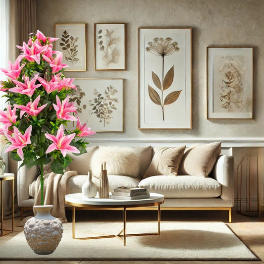 Planta decorativa artificiala, fara ghiveci, tip Crin, Naimeed D6957, 102 cm, Roz - 221.ro