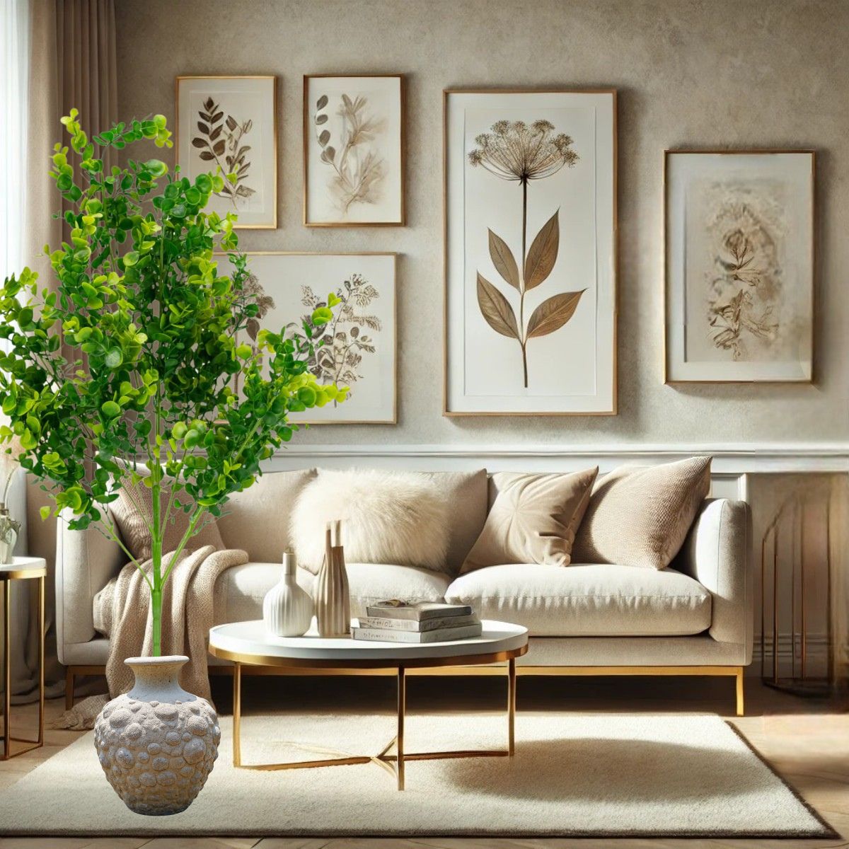 Planta decorativa artificiala, fara ghiveci, tip Eucalipt, Naimeed D6963, 80 cm, Verde