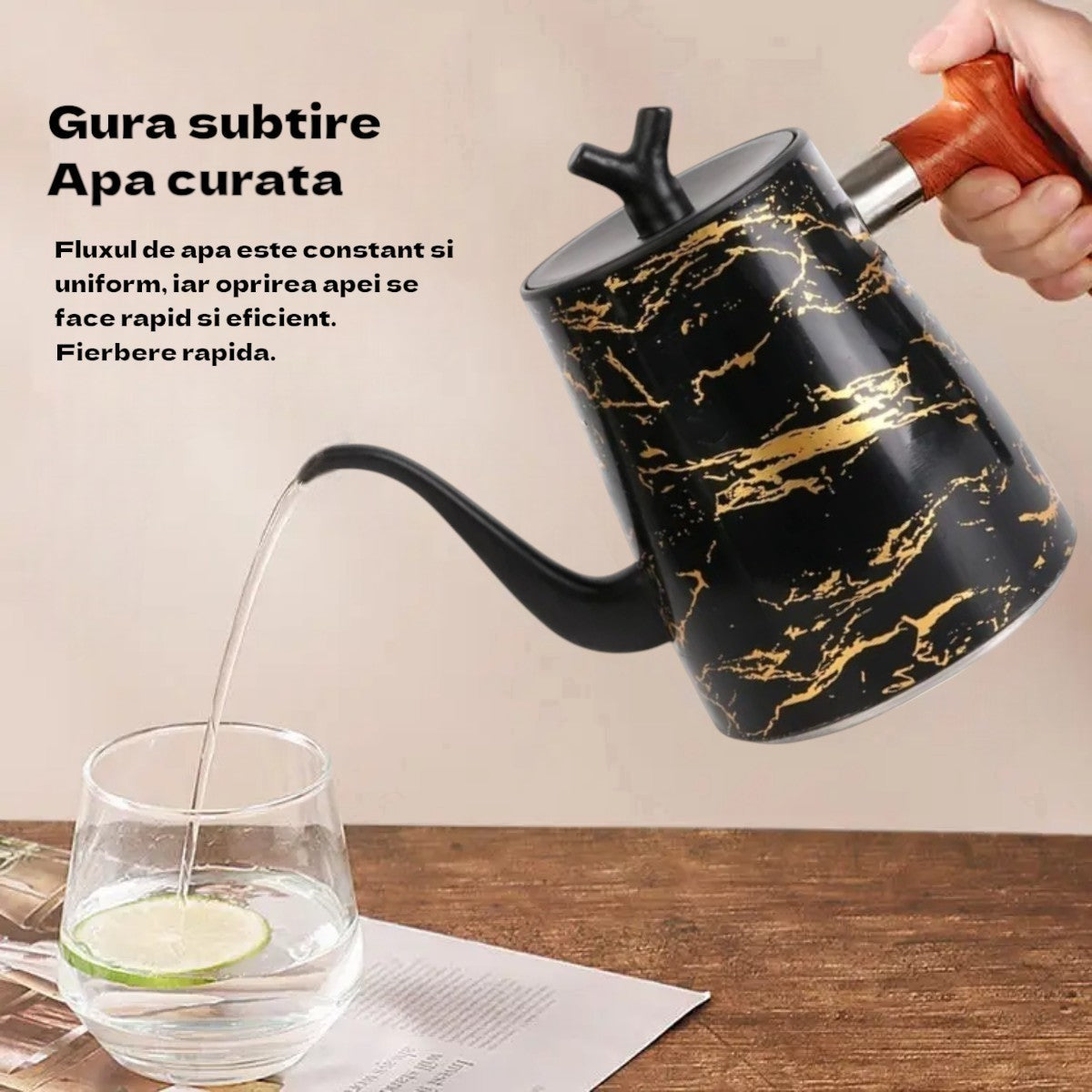 Ceainic cu infuzor si capac, design elegant, otel inoxidabil/plastic, 1500ml, 16.5x13x10cm, Naimeed D6971, Negru