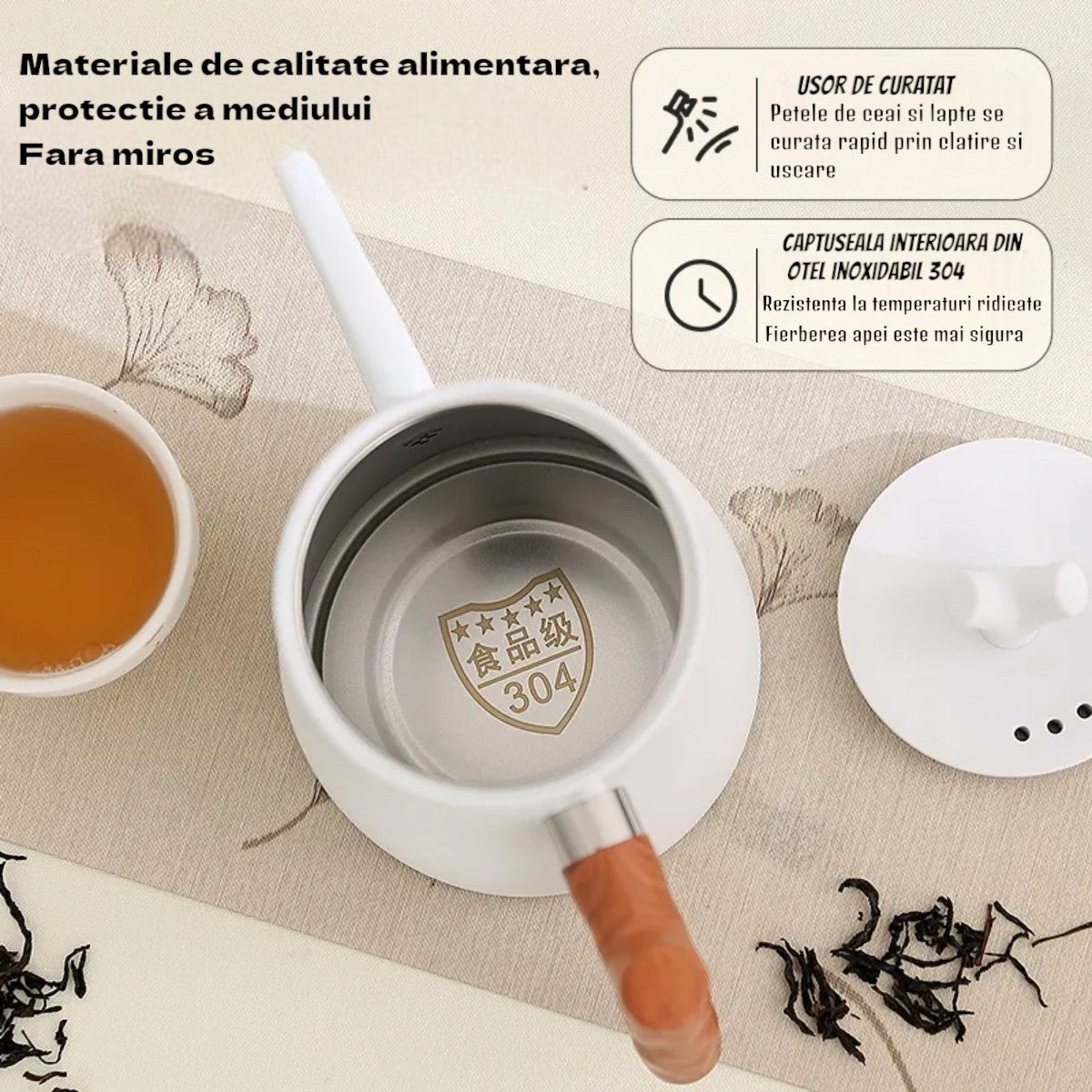 Ceainic cu infuzor si capac, design elegant, otel inoxidabil/plastic, 1500ml, 16.5x13x10cm, Naimeed D6972, Alb