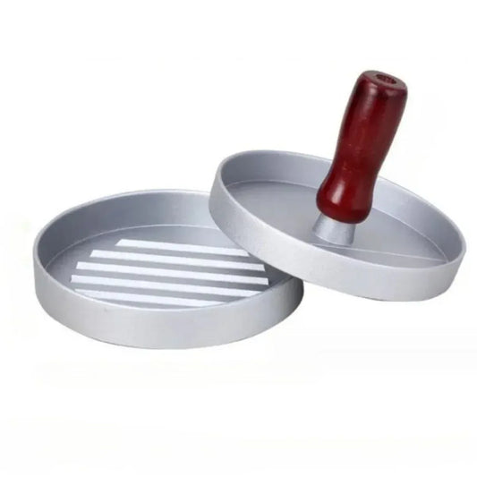Presa pentru burgeri, din aluminiu cu maner din lemn, 11.5x7.5cm, Naimeed D6996, Argintiu - 221.ro