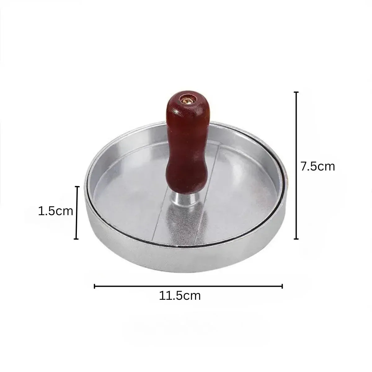 Presa pentru burgeri, din aluminiu cu maner din lemn, 11.5x7.5cm, Naimeed D6996, Argintiu - 221.ro