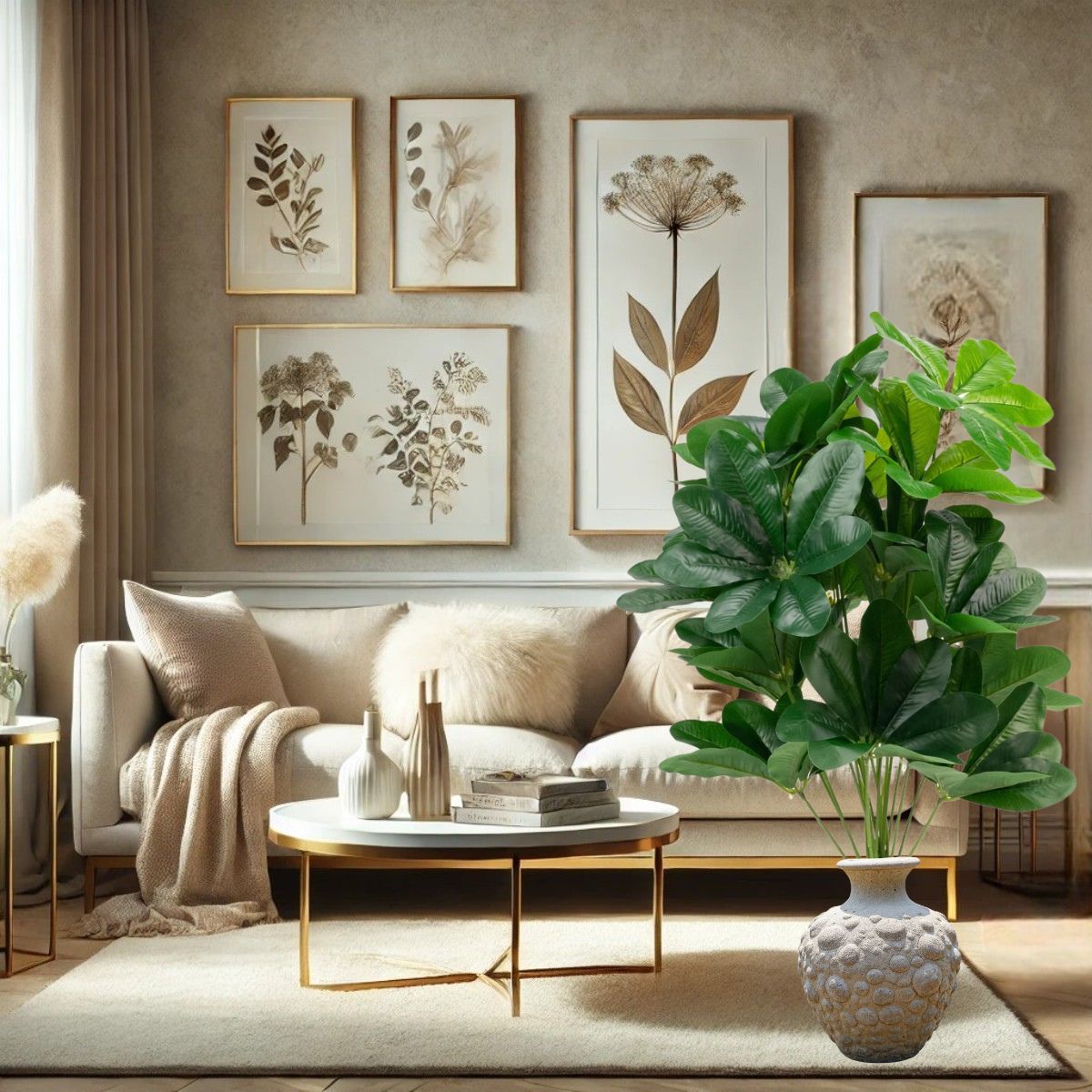 Planta decorativa artificiala, fara ghiveci, tip Schefflera, Naimeed D7025, 90 cm, Verde