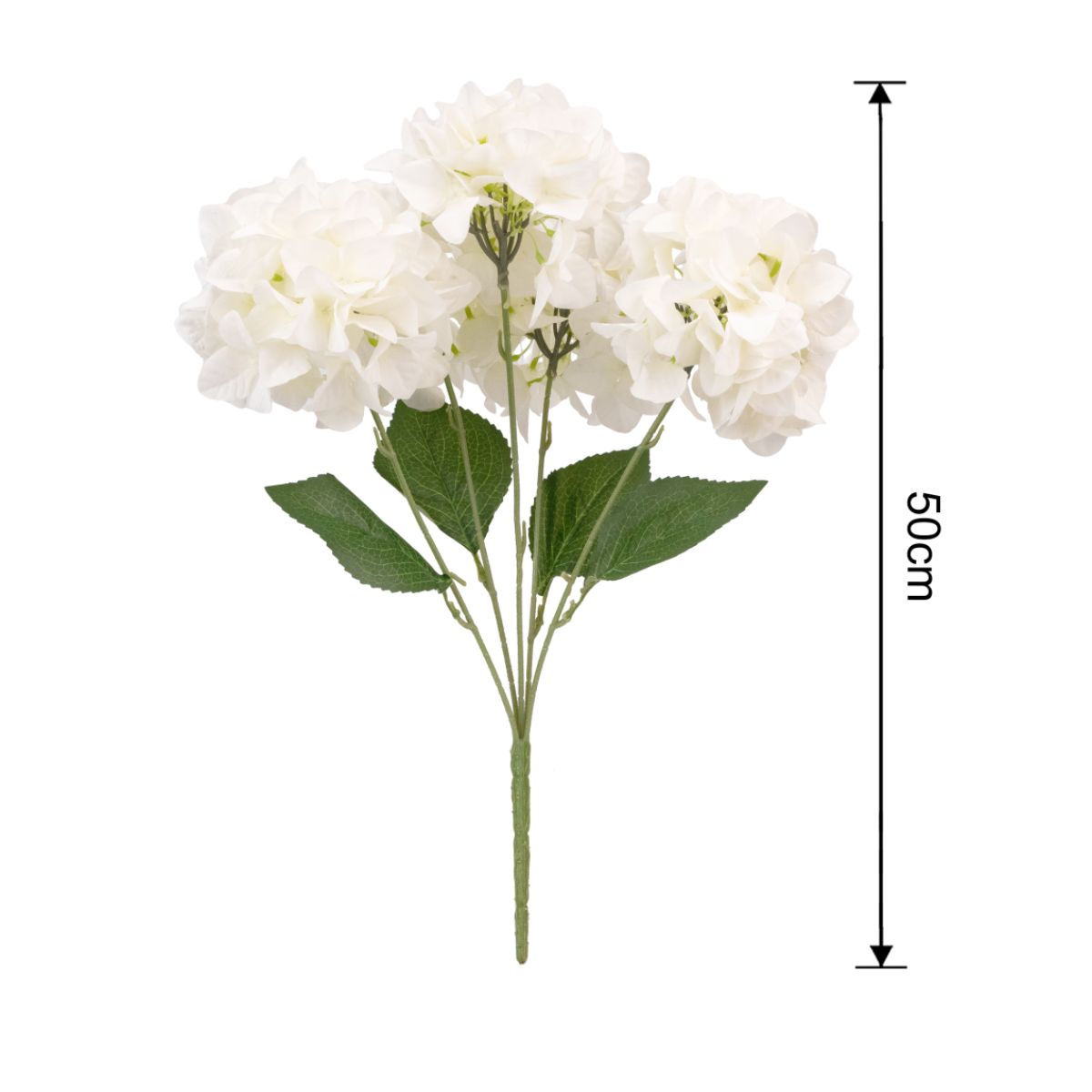 Buchet floare artificiala, Hortensie cu 5 ramuri si 6 capete, 50 cm, Naimeed D7031, Alb