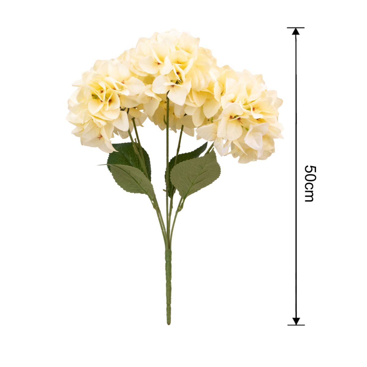 Buchet floare artificiala, Hortensie cu 5 ramuri si 6 capete, 50 cm, Naimeed D7032, Crem