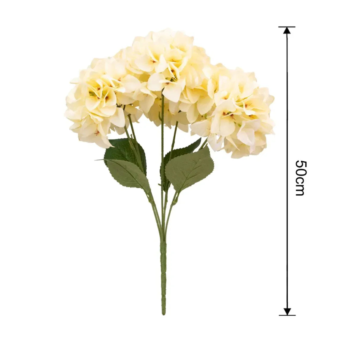Buchet floare artificiala, Hortensie cu 5 ramuri si 6 capete, 50 cm, Naimeed D7032, Crem - 221.ro