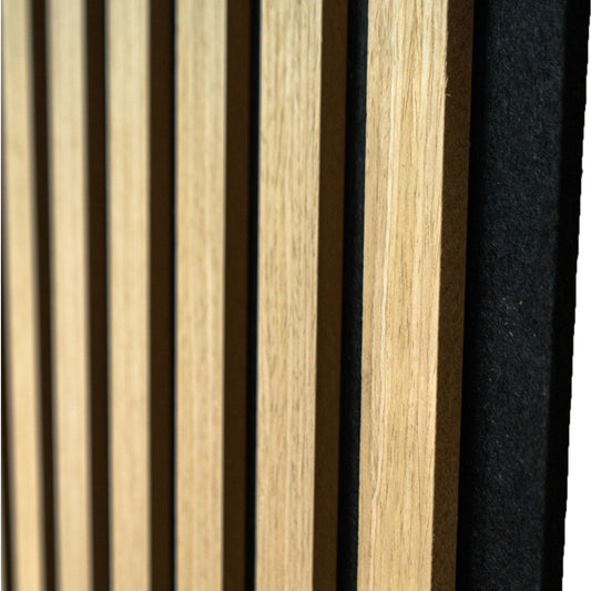 Set 6 Panouri riflaj acustic decorativ, MDF si pasla, Naimeed D7102, 270x30x1.8cm, Stejar deschis