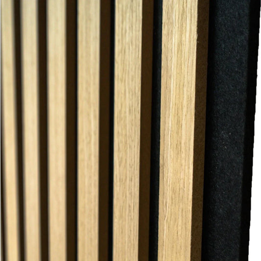 Set 6 Panouri riflaj acustic decorativ, MDF si pasla, Naimeed D7102, 270x30x1.8cm, Stejar deschis - 221.ro