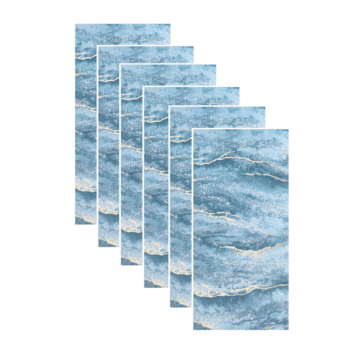 Set 6 panouri decorative autoadezive cu folie de aluminiu, efect marmura, suprafata acoperita 1.08 m², Naimeed D7127, 60x30 cm, Albastru