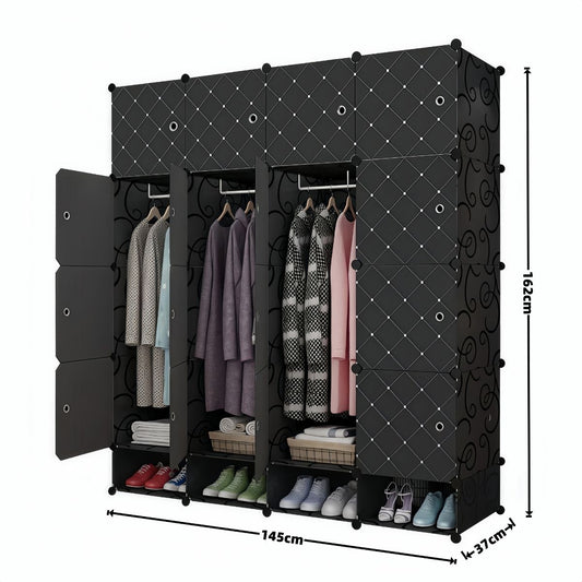 Dulap Modular, 16 Usi, Naimeed D7135, 162x145x37cm, Negru