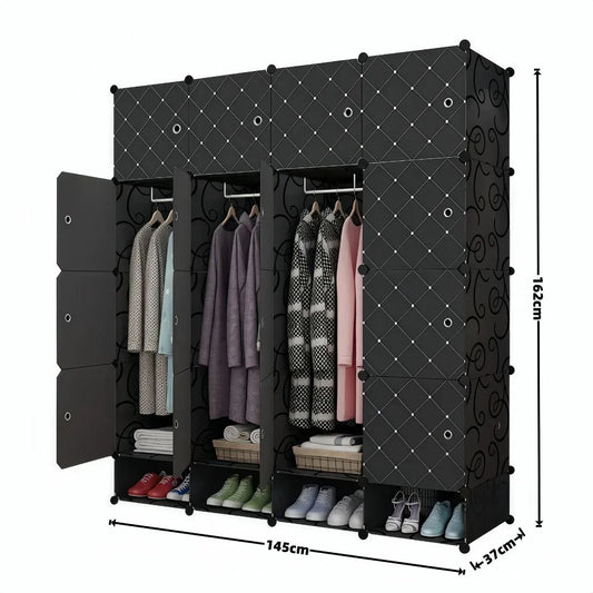 Dulap Modular, 16 Usi, Naimeed D7135, 162x145x37cm, Negru - 221.ro