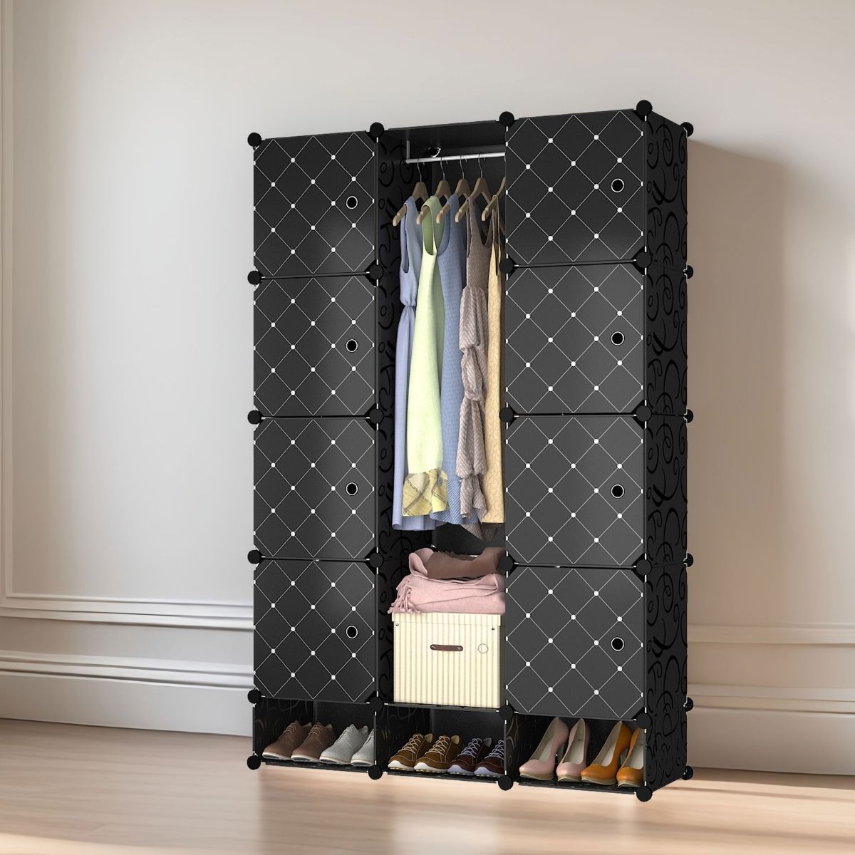 Dulap Modular, 8 Usi, Naimeed D7137, 162x110x37cm, Negru
