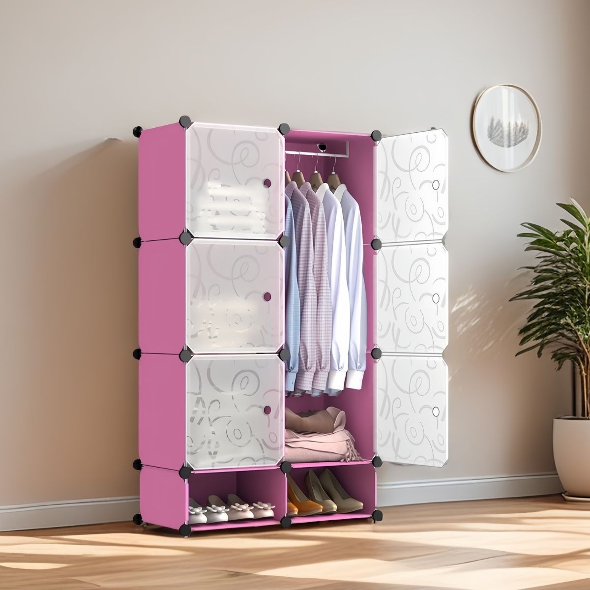 Dulap Modular, 6 Usi, Naimeed D7138, 127x75x37cm, Roz