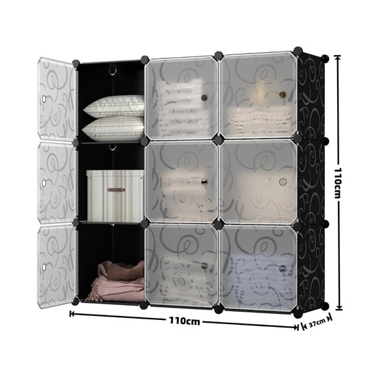 Dulap Modular, 9 Usi, Naimeed D7147, 110x110x37cm , Negru